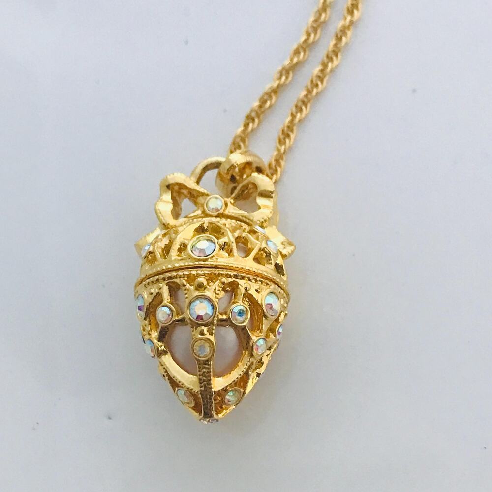 Joan Rivers Secret Scroll - Faberge Inspired Necklace- Gold Tone AB Rhinestones